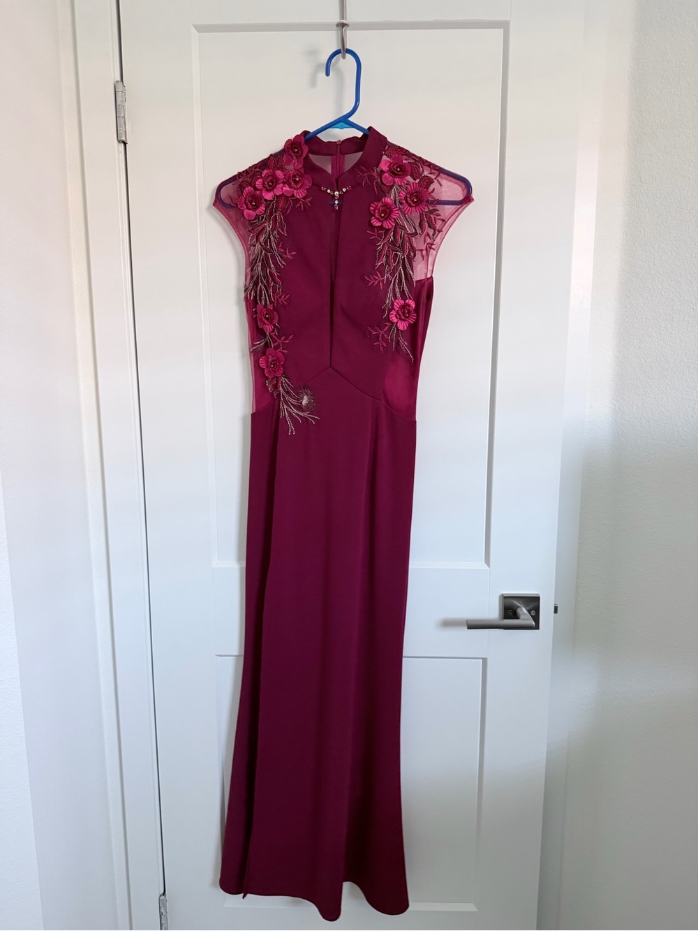 Modern Cheongsam Elegant Fuchsia Floral-Embellished Evening Dress